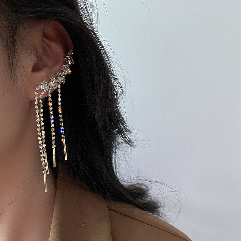 Women Exquisite Luxury Shiny Tassel Crystal Drop Earrings