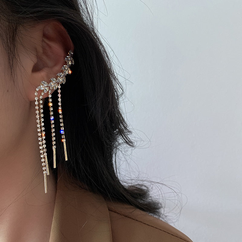 Women Exquisite Luxury Shiny Tassel Crystal Drop Earrings