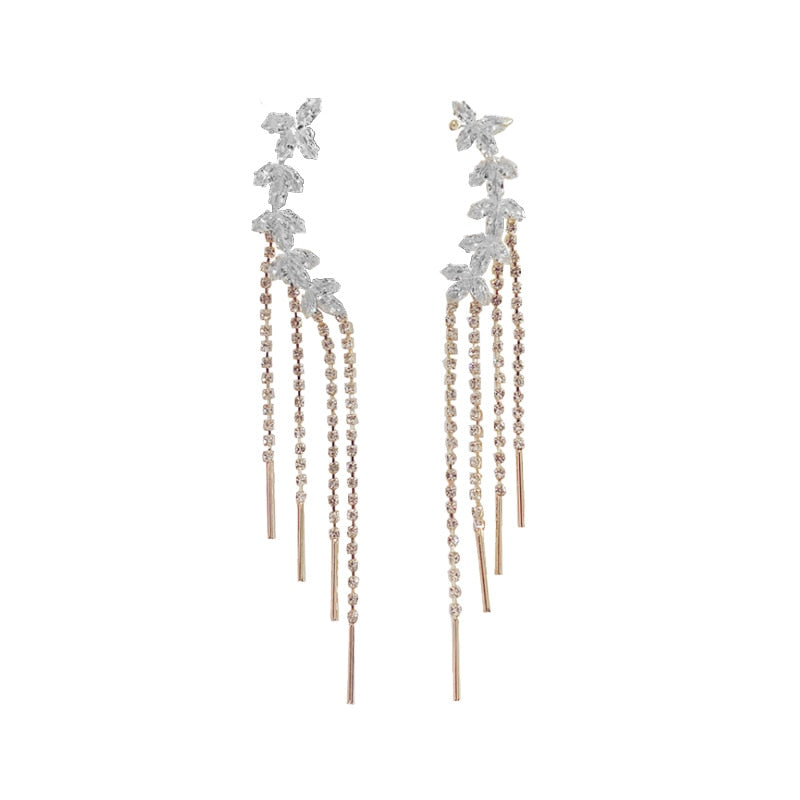 Women Exquisite Luxury Shiny Tassel Crystal Drop Earrings