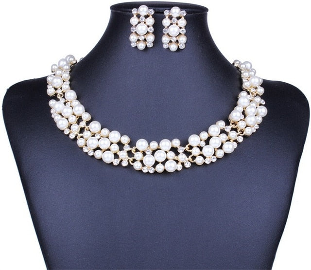 Gold Wedding Crystal Bridal Dubai Necklace Jewelry Set