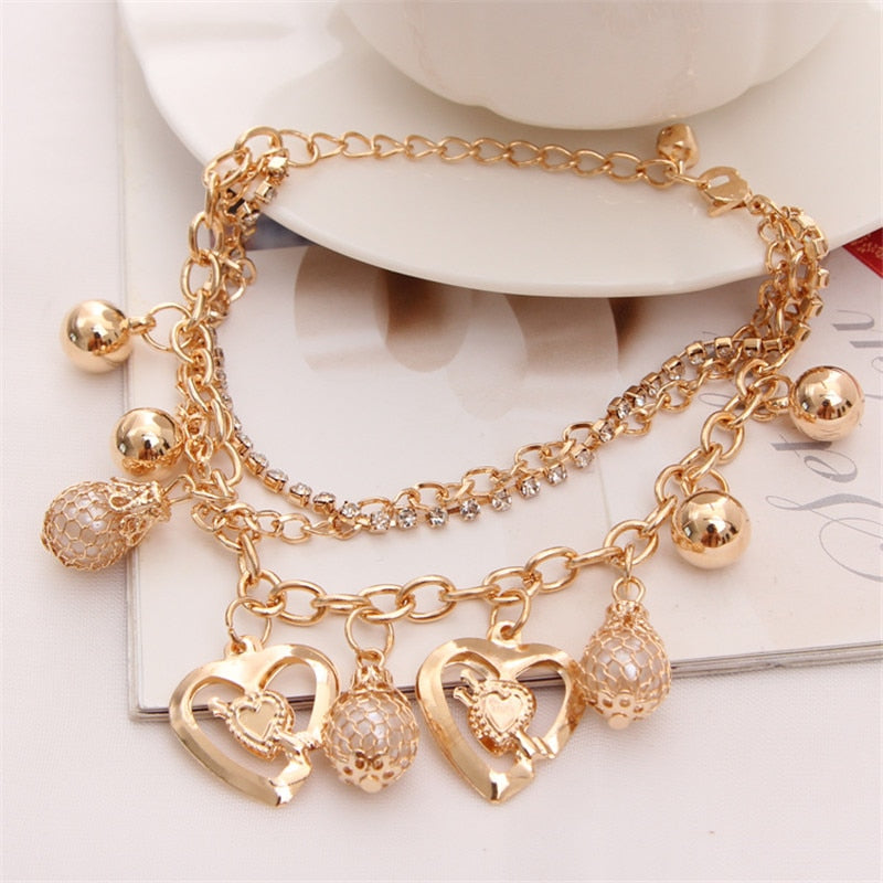 Mulitlayer Gold Color Chain Heart Bracelets & Bangles
