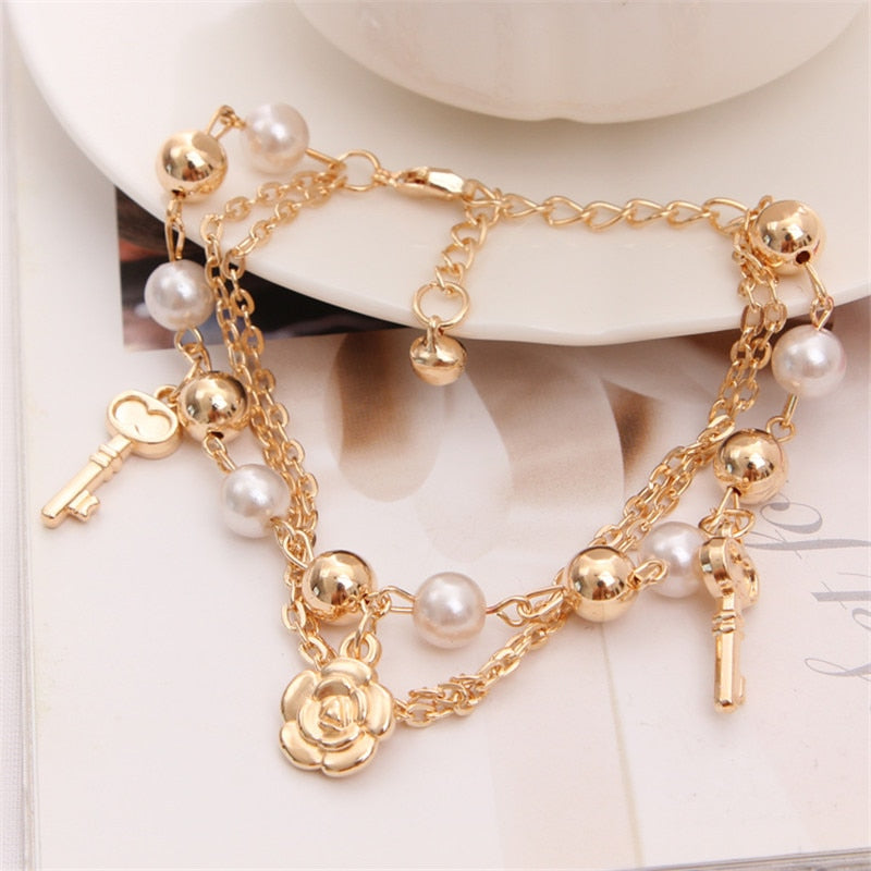 Mulitlayer Gold Color Chain Heart Bracelets & Bangles