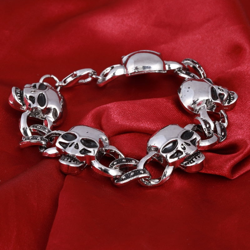 Silver Color Men's Skull charms Bracelet