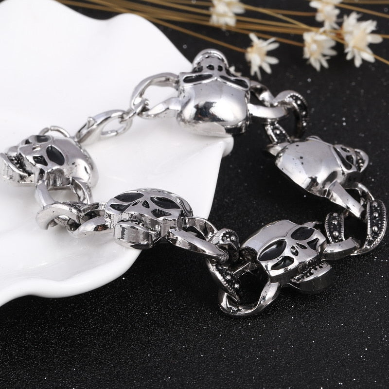 Silver Color Men's Skull charms Bracelet