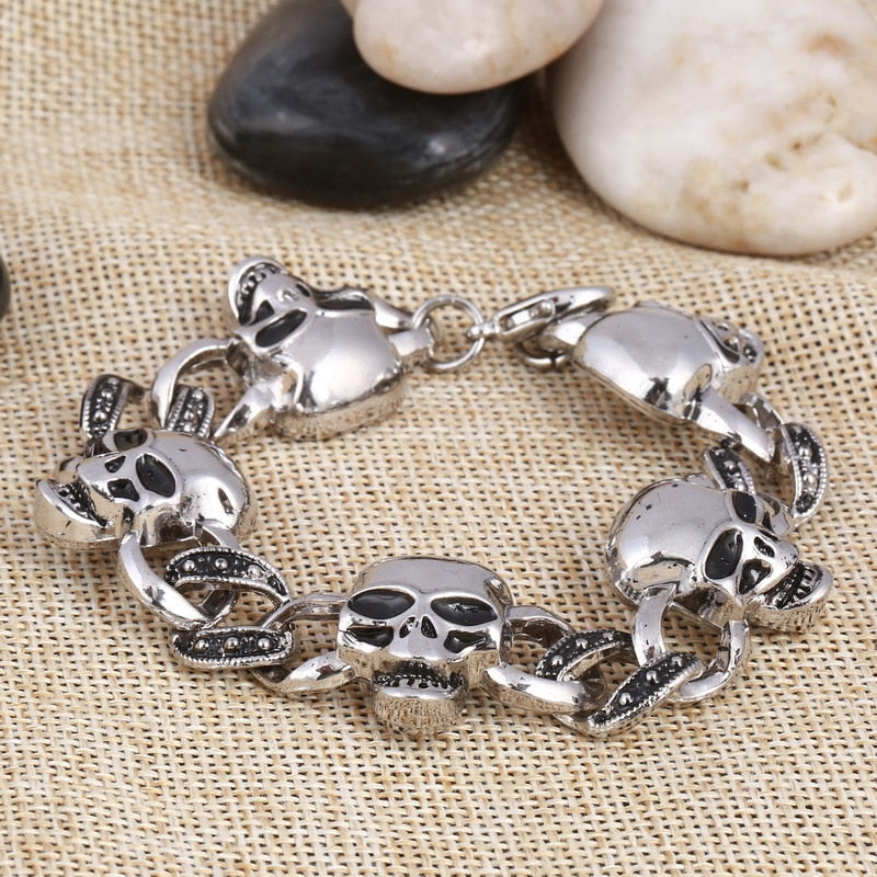 Silver Color Men's Skull charms Bracelet