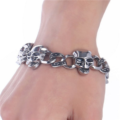 Silver Color Men's Skull charms Bracelet