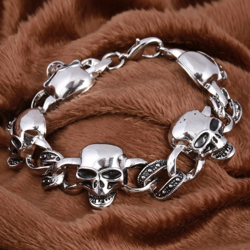 Silver Color Men's Skull charms Bracelet