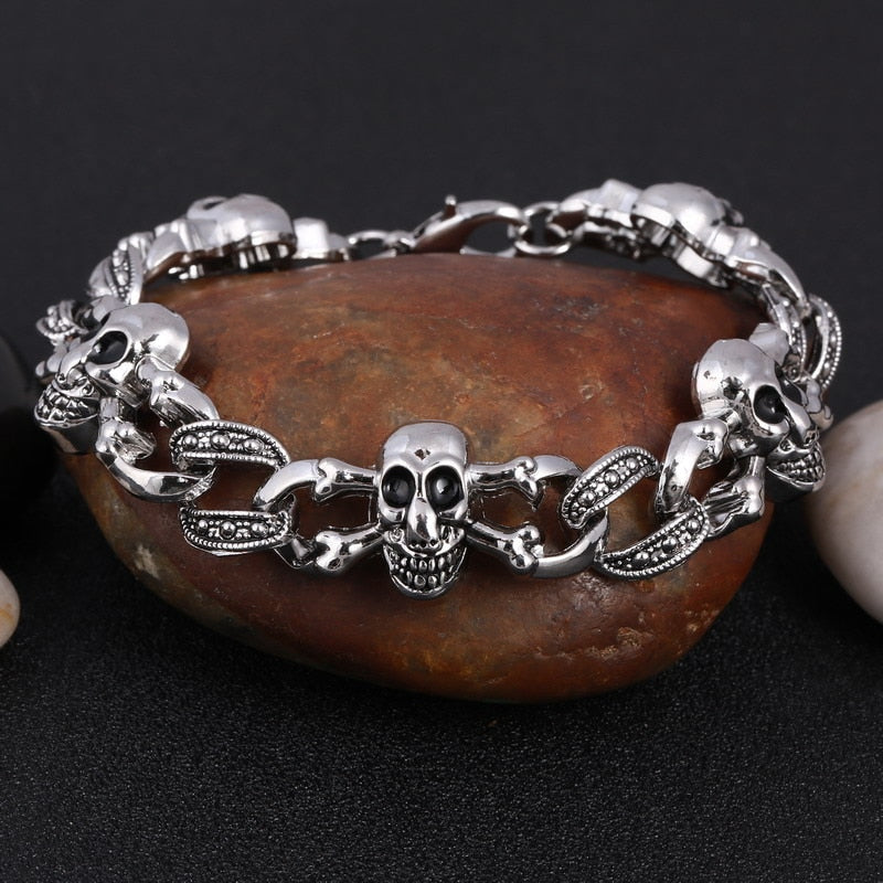 Silver Color Men's Skull charms Bracelet