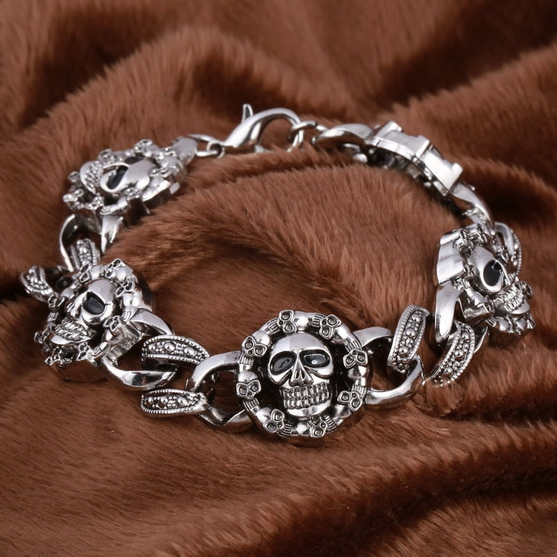 Silver Color Men's Skull charms Bracelet
