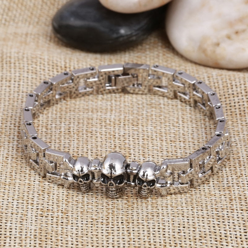 Silver Color Men's Skull charms Bracelet