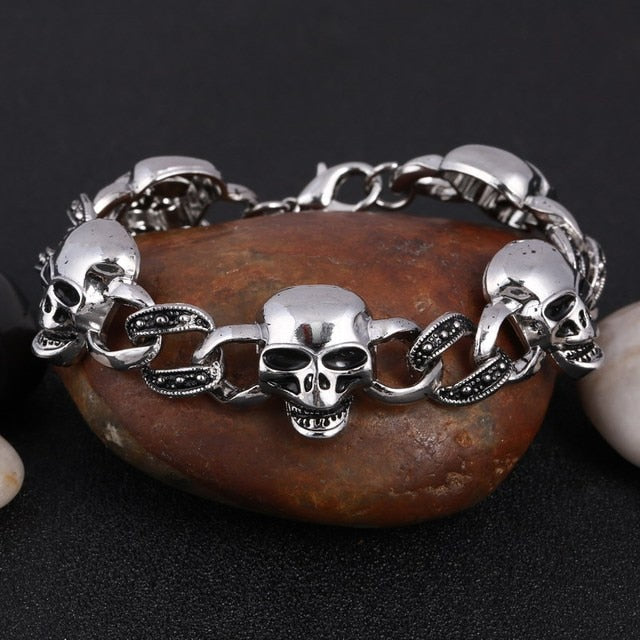 Silver Color Men's Skull charms Bracelet