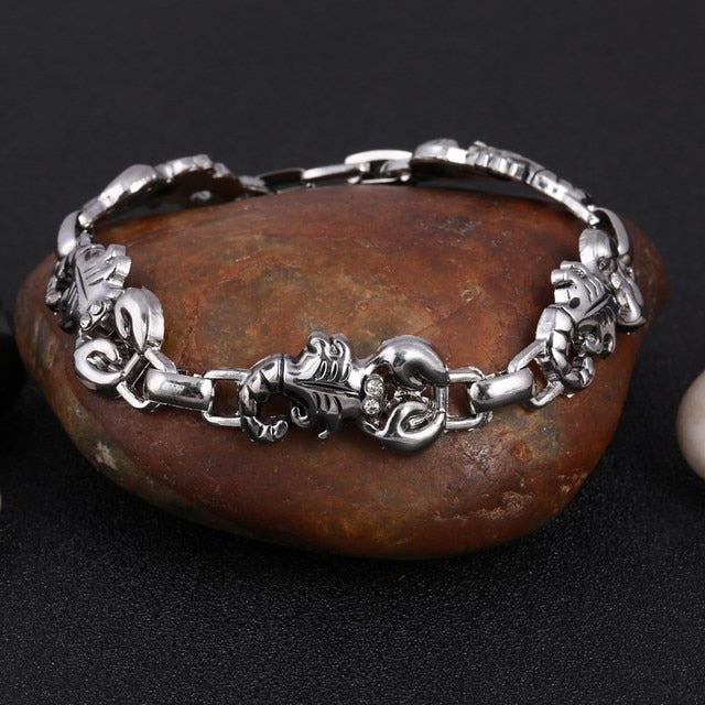 Silver Color Men's Skull charms Bracelet