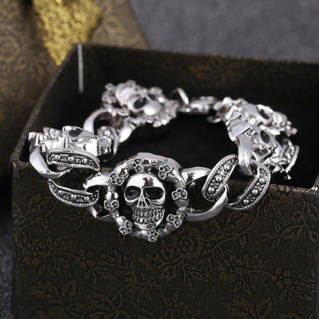 Silver Color Men's Skull charms Bracelet