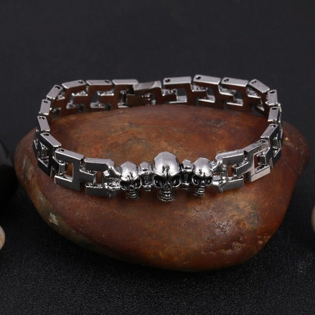 Silver Color Men's Skull charms Bracelet