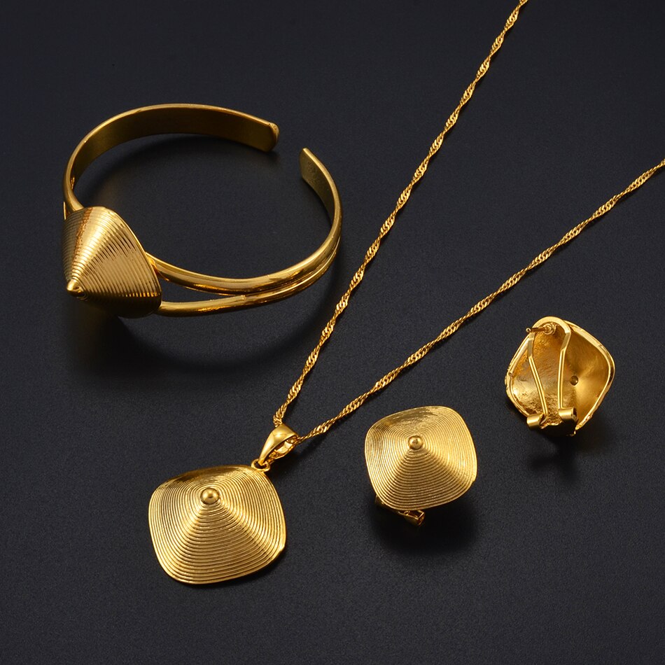 Necklace Earrings Bracelet Gold Color African Bridal sets