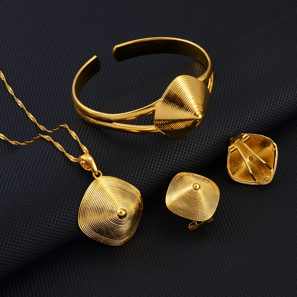 Necklace Earrings Bracelet Gold Color African Bridal sets