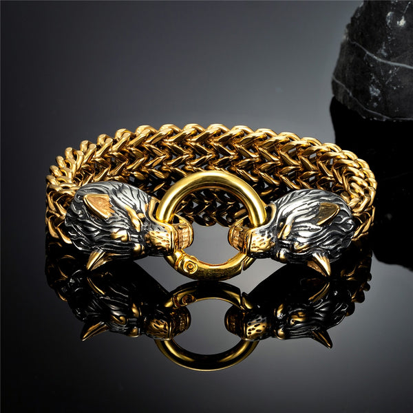 Pulseras con cabeza de lobo vikinga nórdica punk