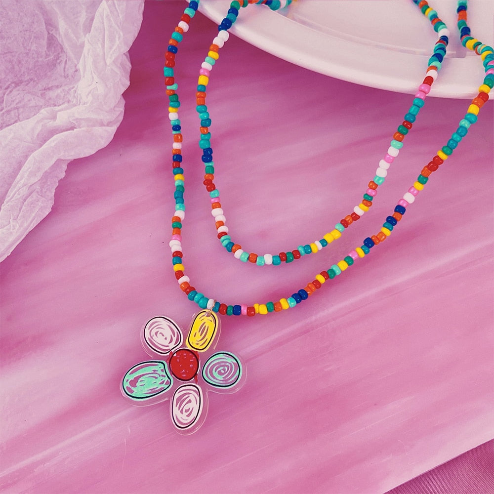 INS Style Colorful Yin Yang Mushroom Pendant Necklace