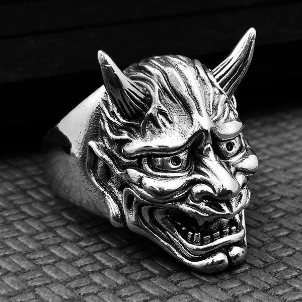 Anillo de máscara Hannya retro de estilo japonés para Halloween para hombre