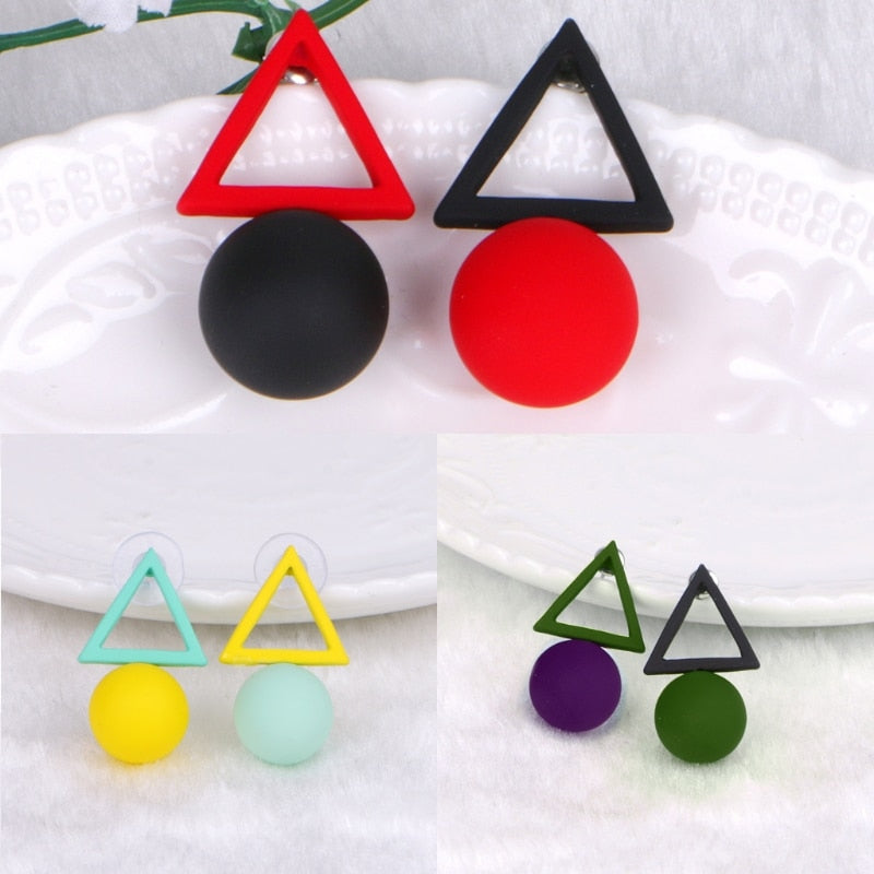 Long Acrylic Black White Triangle Studs Earrings