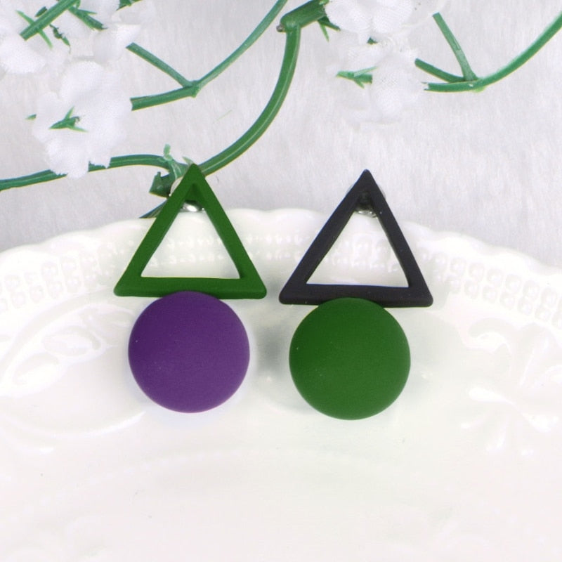 Long Acrylic Black White Triangle Studs Earrings