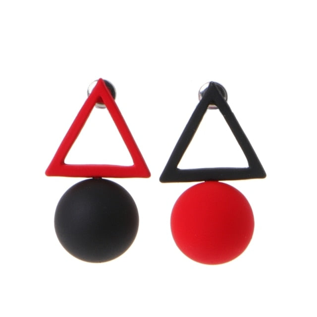Long Acrylic Black White Triangle Studs Earrings