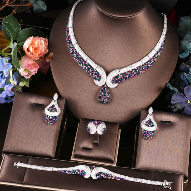 4pcs Bridal Zirconia Full CZ Crystal Wedding Jewelry Sets