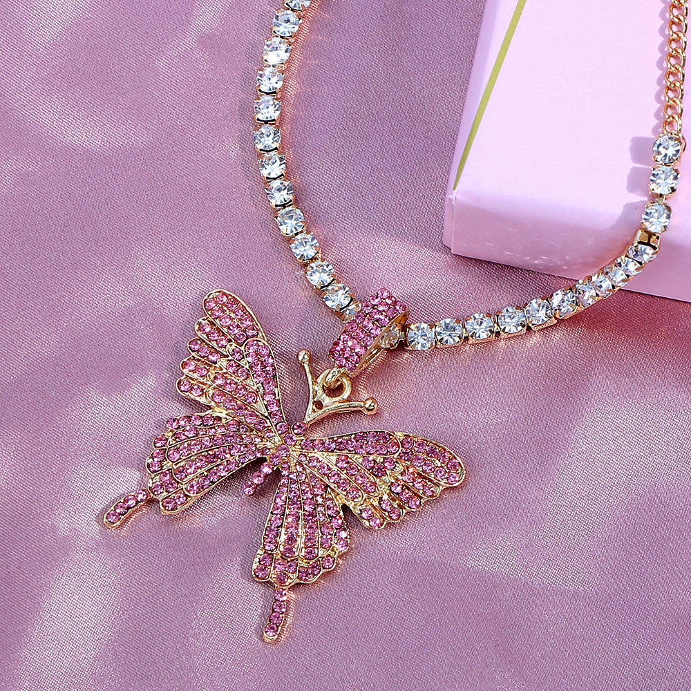 Iced Out Crystal Rhinestones Butterfly Pendants Anklet Chain For Women