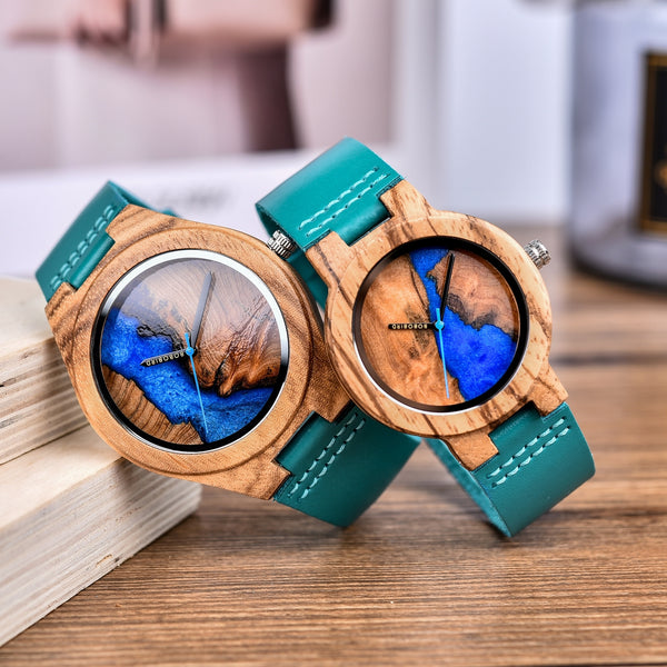 Unique Wooden Couple  Irregular Dial Watches