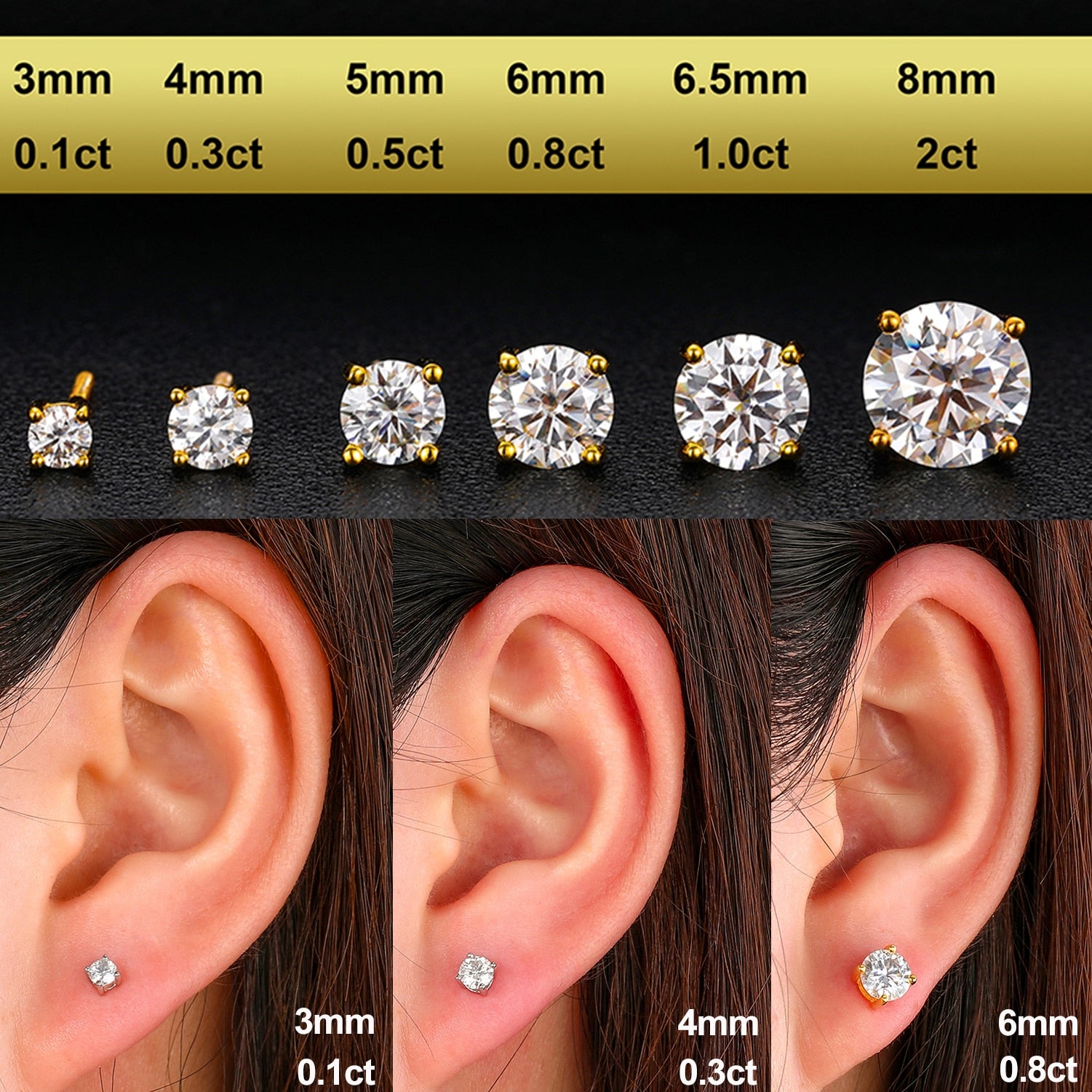 Real 0.1-1 Carat D Color Moissanite Earrings