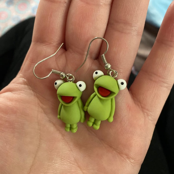 Funny green Frog Animal Dangle Earrings For Women