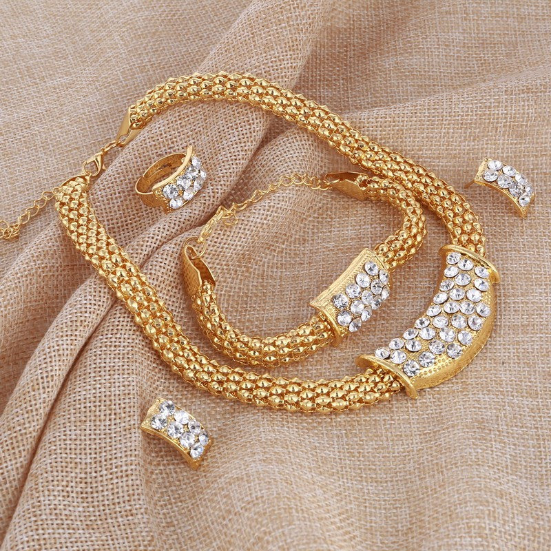 African Beads Crystal Necklace Earrings Bracelet Rings Sets