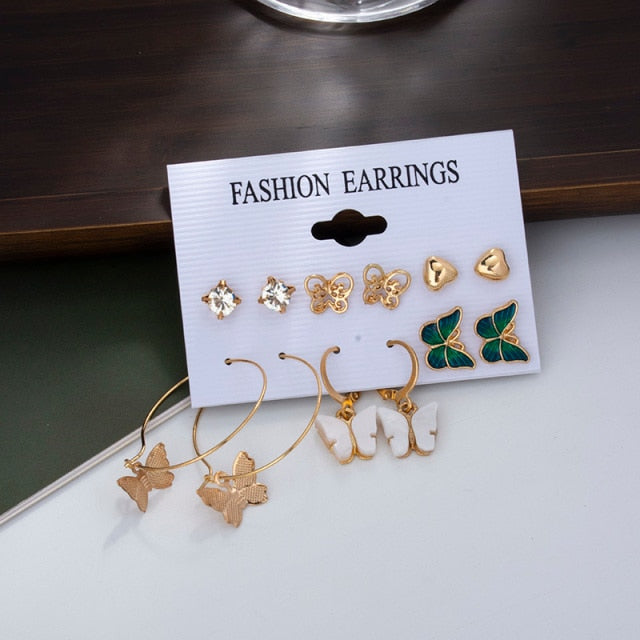 6/9 Pairs Big Hoop Pearl Earring Set