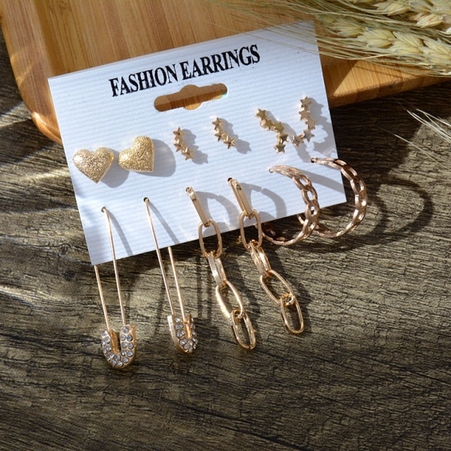 6/9 Pairs Big Hoop Pearl Earring Set