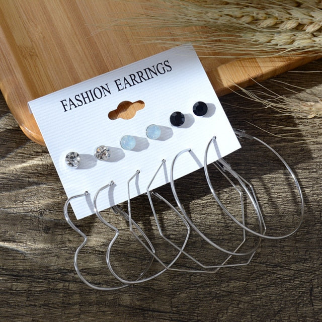 6/9 Pairs Big Hoop Pearl Earring Set
