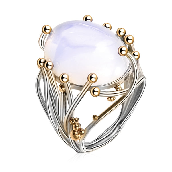 Irregular Bohemia Style Rinse Female Natural Moonstone Ring
