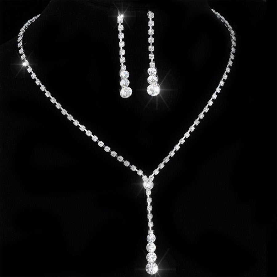 Silver Plated Crystal Earrings Necklace Sets