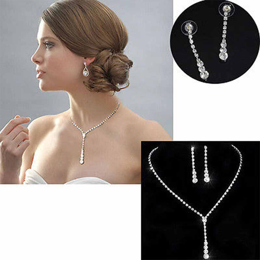 Silver Plated Crystal Earrings Necklace Sets