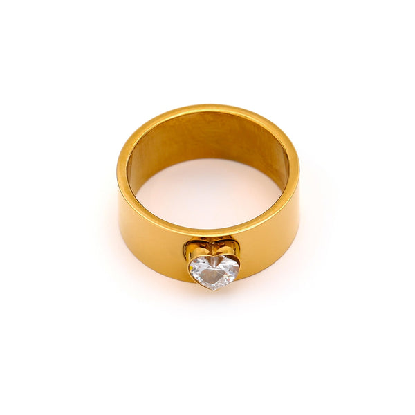 Anillos redondos de acero inoxidable con circonitas cúbicas brillantes y corazón romántico