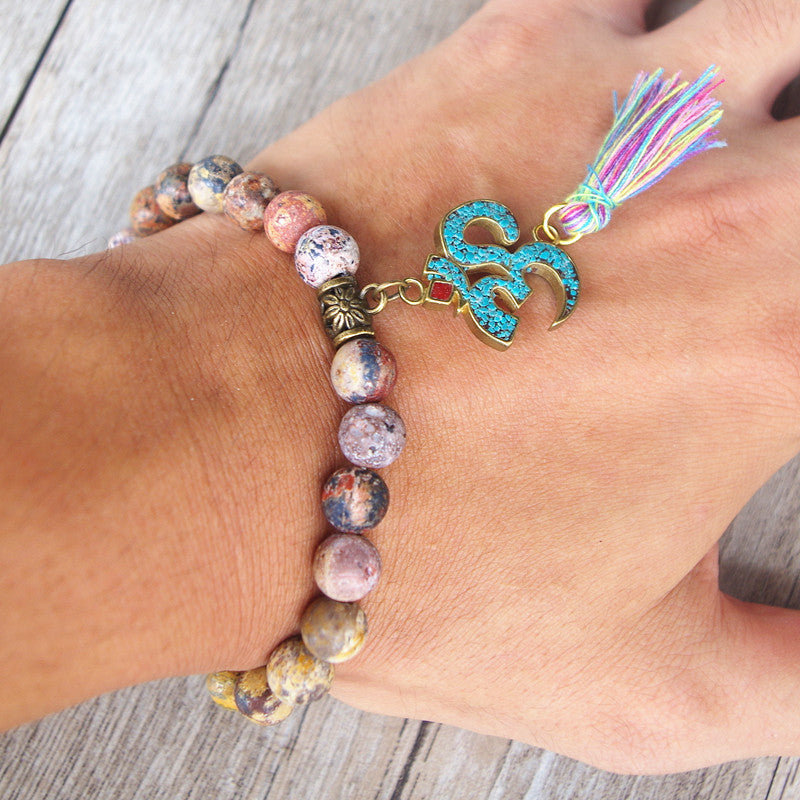 Natural Stone Chakra Mala Bracelet Tassel Om Beaded Strand Bracelet