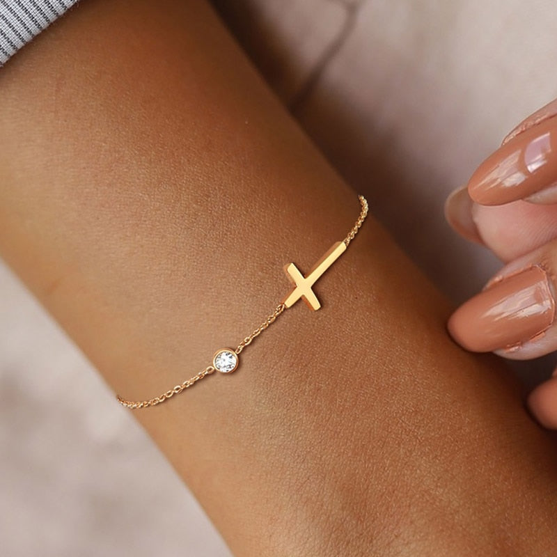 Ultra Thin Chain Link Cross Bracelet