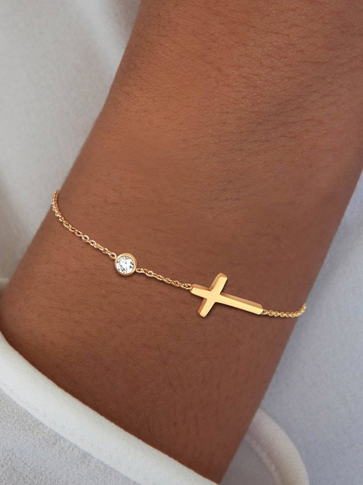 Ultra Thin Chain Link Cross Bracelet