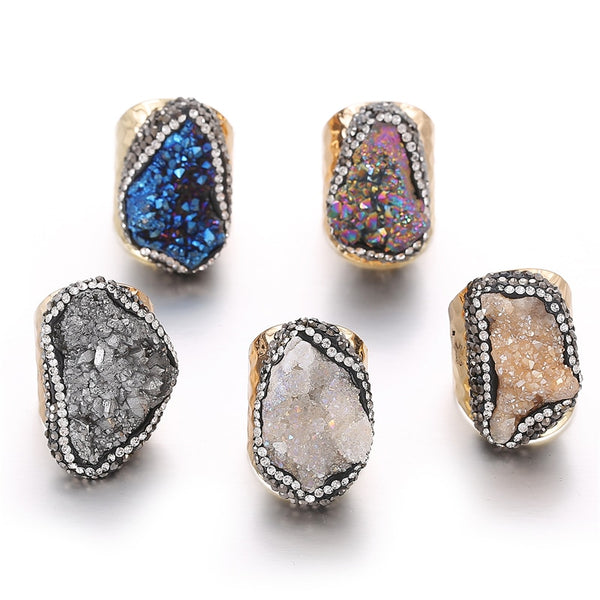 Anillo ajustable de piedra natural irregular para mujer