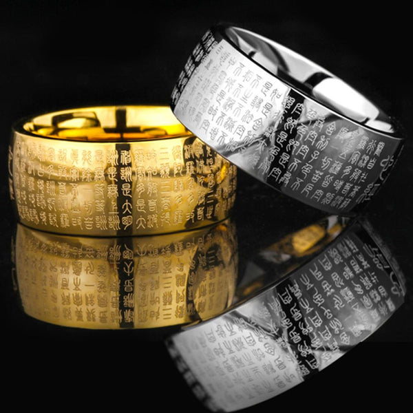 Anillo para el pulgar para hombre con amuleto de sutra del corazón con grabado de Buda vintage de Chinatown.