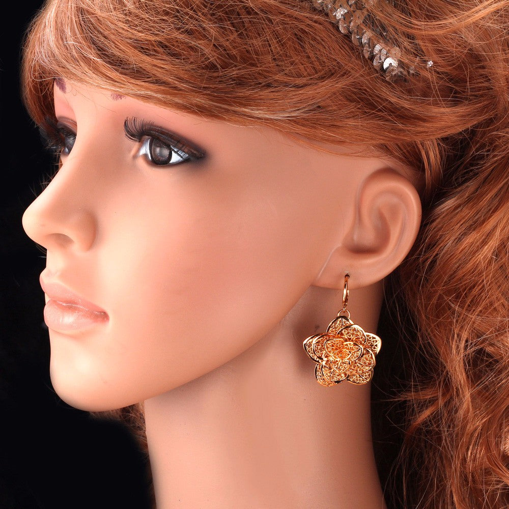Gold Necklace Cuff Bracelet Drop Earrings & Ring Bridal Wedding Jewelry Set