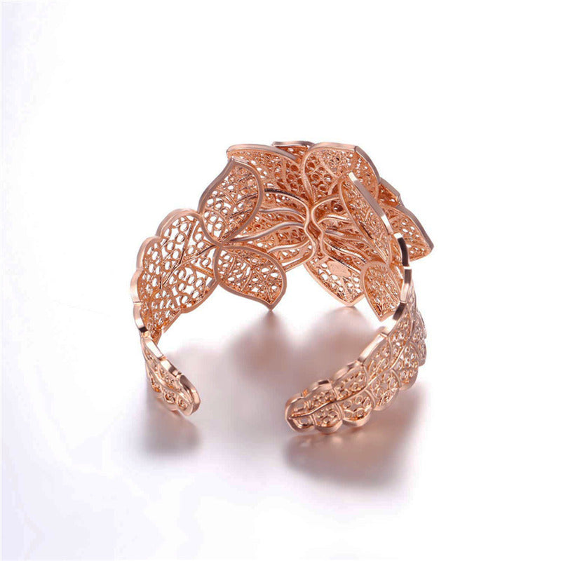 Gold Necklace Cuff Bracelet Drop Earrings & Ring Bridal Wedding Jewelry Set