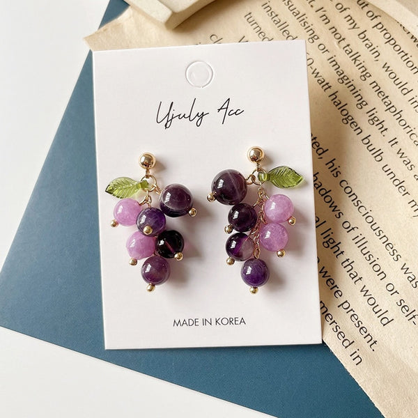 Korean Purple Grape Earrings Retro Fresh Summer No Pierced