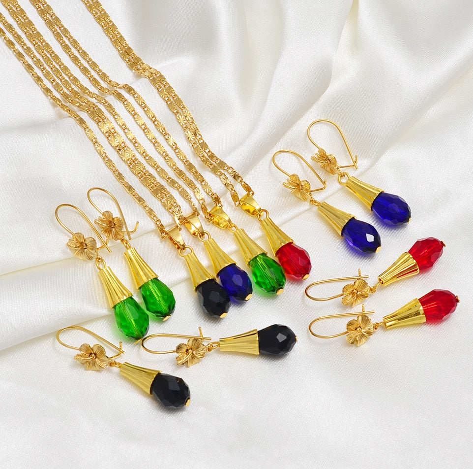 Colored Crystal Pendant Necklace