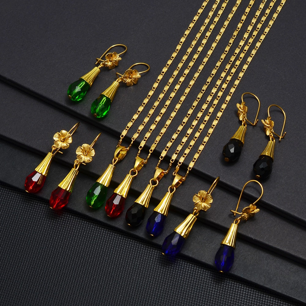 Colored Crystal Pendant Necklace