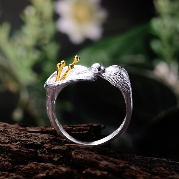 Anillos de pájaro natural en plata de ley 925